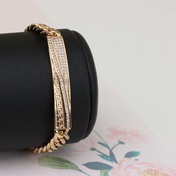 "Rose Gold Plated Chain Bracelet with Sparkling Bar Accent, XPBL0917 - Picture 9 of 11